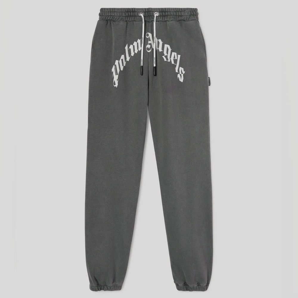Palm Angels Dark Grey Curved Logo Sweatpants Men’s Small